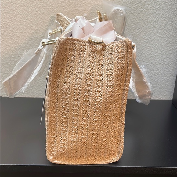 JustFab Tan and White Straw Purse with Structured Design - Picture 3 of 11
